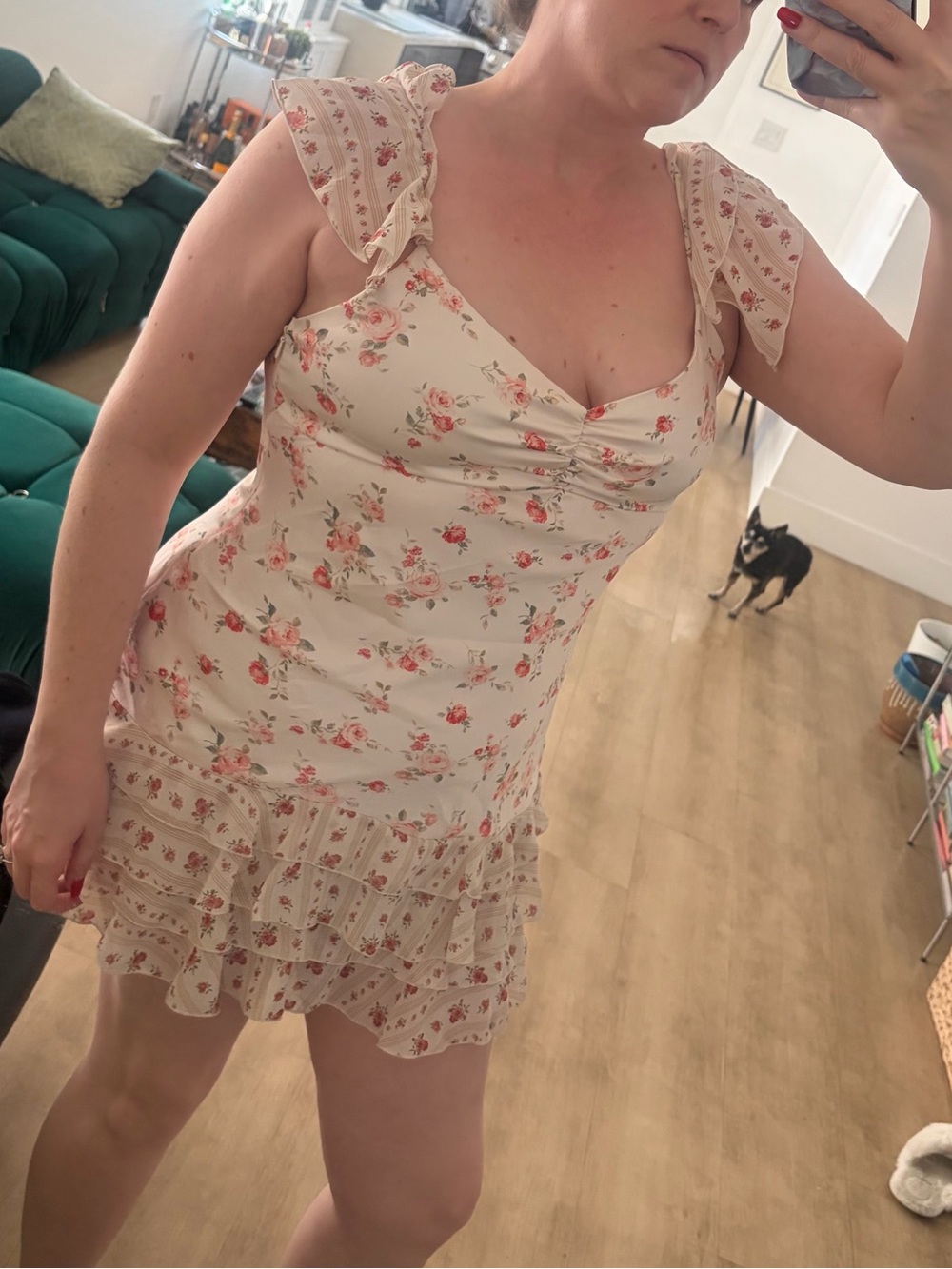 Forever 21 Cream Mini Dress with Pink Floral Print